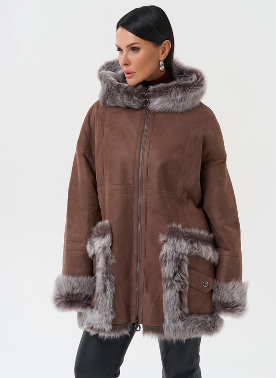 Натуральная дубленка с капюшоном