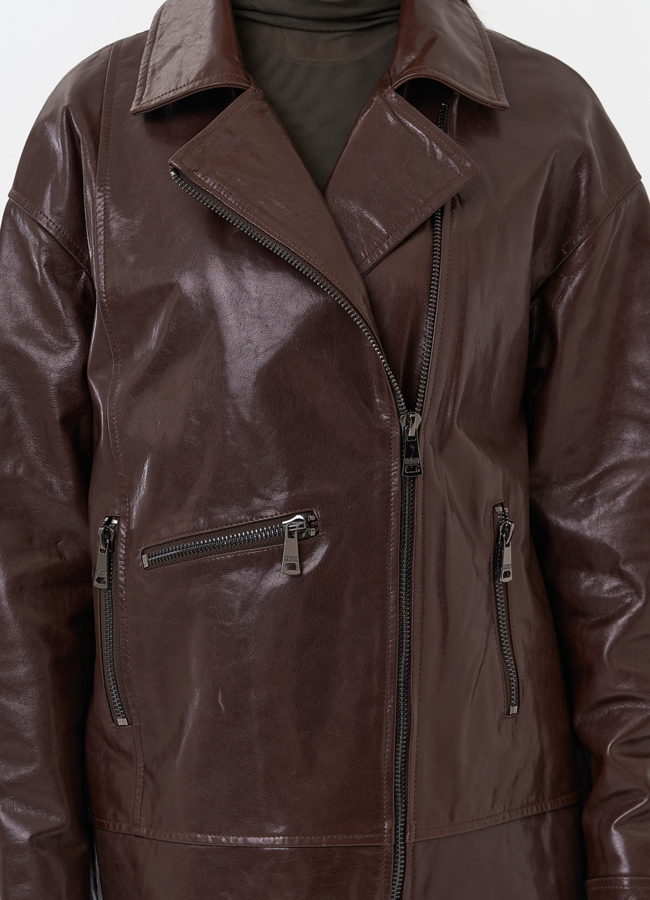 Куртка кожаная женская коричневая модель № 4441 в кредит