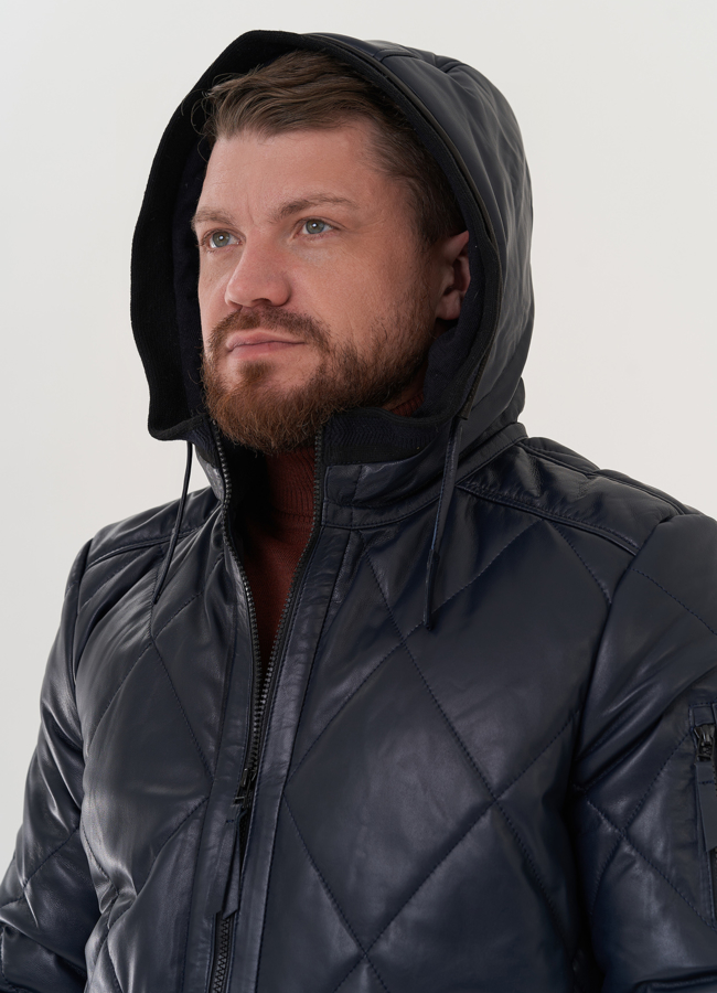 Куртка из натуральной кожи синего цвета модель № 26698 универмаг малина