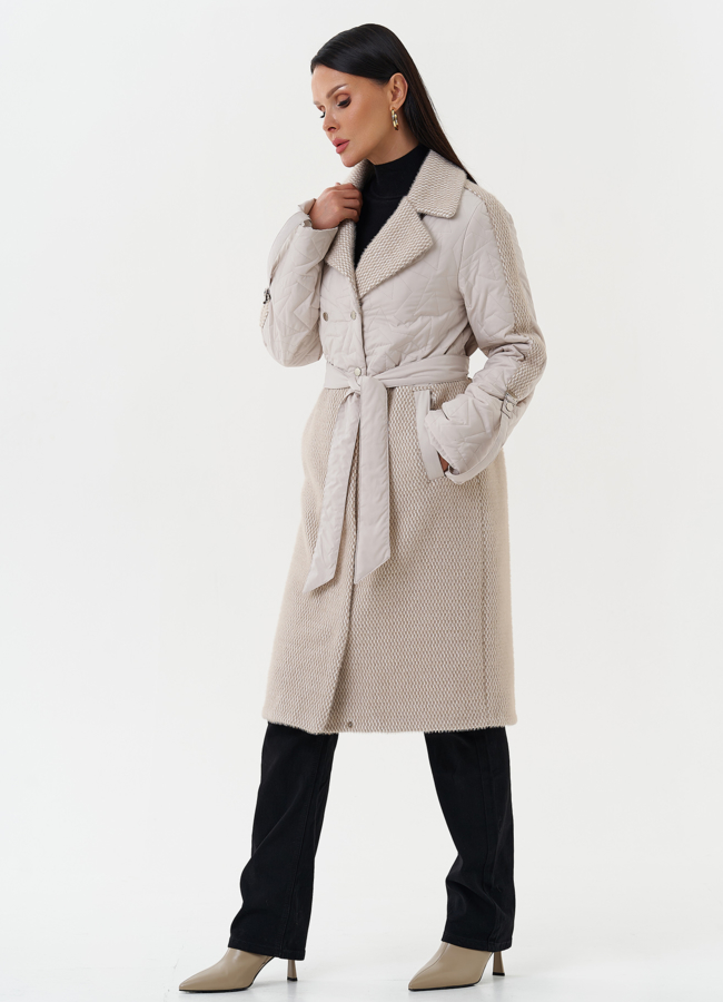 фото Женское утепленное пальто с поясом модель № 27154