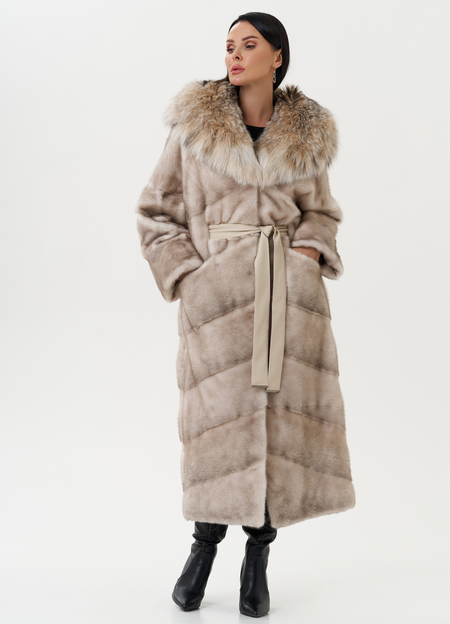 Женская норковая шуба с капюшоном из рыси модель № 27838 универмаг малина