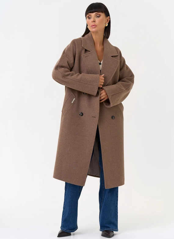 Женское двубортное пальто с поясом  фото