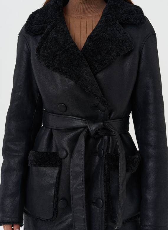 Женская двухсторонняя дубленка из эко кожи