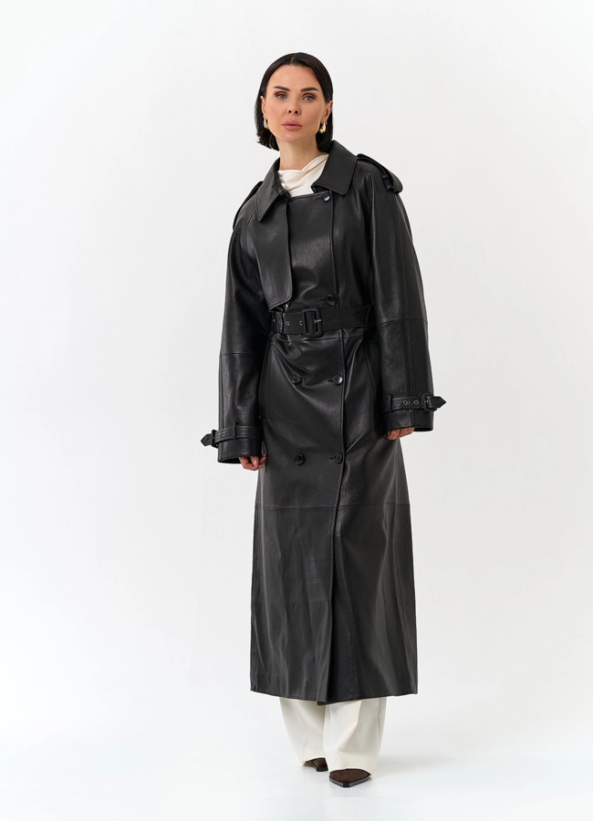 Женский длинный плащ из натуральной кожи модель № 32903 универмаг малина