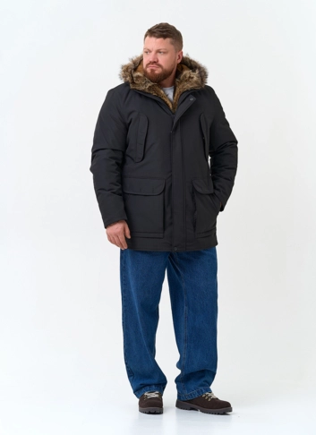 Полупальто с капюшоном из меха енота фото