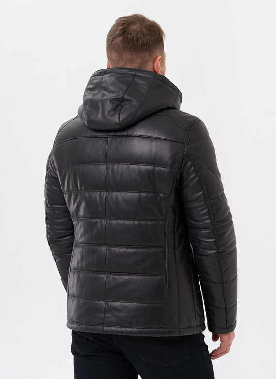 Пуховик из натуральной кожи с отделкой из мутона