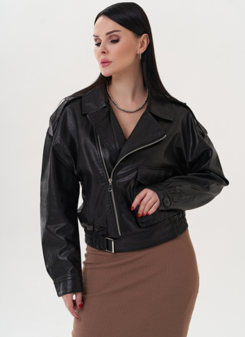 Куртка "бомбер" черного цвета из эко кожи