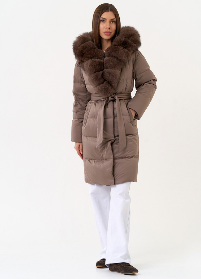 Женский пуховик с капюшоном из меха песца модель № 31449 меха малина