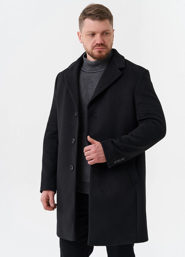 Мужское пальто черного цвета модель № 28676 универмаг малина