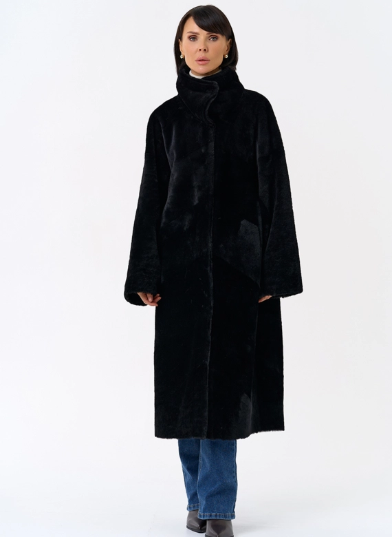 Женская натуральная дубленка черного цвета