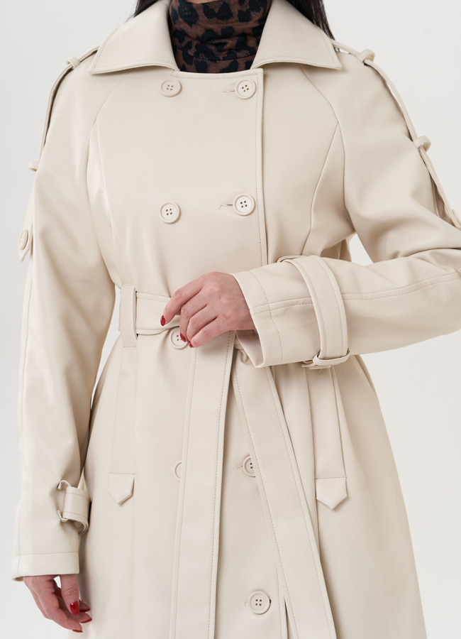 Удлиненный тренч из эко кожи модель № 26795 универмаг малина