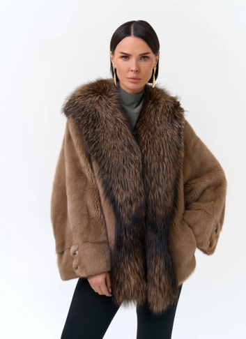 Куртка из норки с отделкой из меха чернобурки  фото