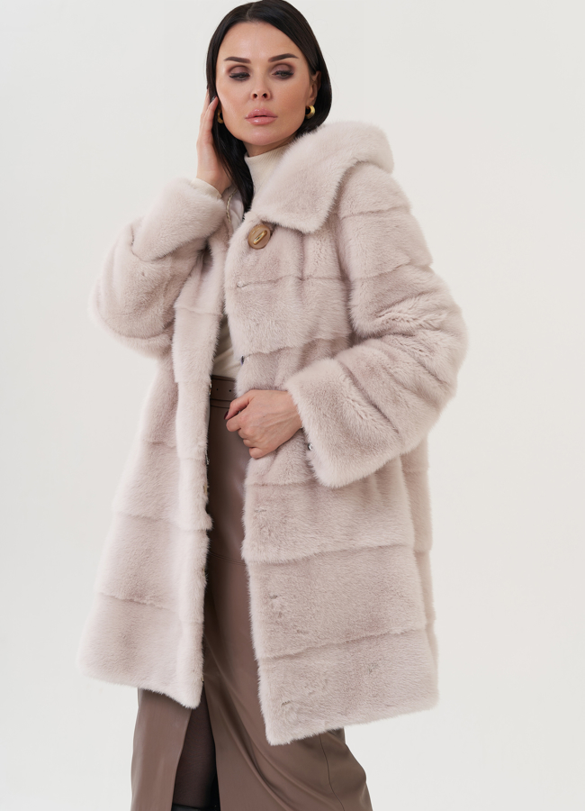 Шуба из норки с капюшоном  модель № 24957 меха малина