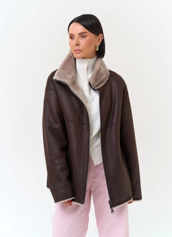Женская дубленка из эко замши