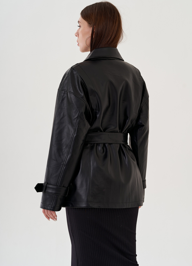 Куртка женская из эко кожи с поясом модель № 81224 в кредит