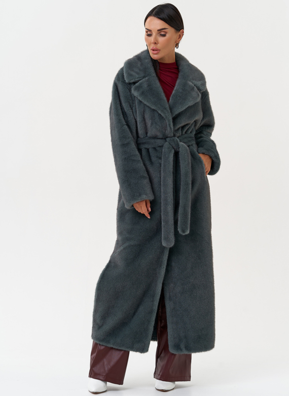 Женское пальто из эко меха в цвете ментол