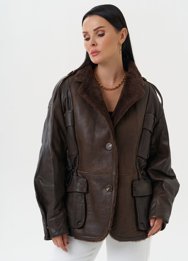 Комбинированная куртка из натуральной кожи и овчины модель № 28119 универмаг малина