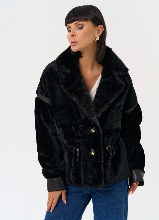 Женская короткая дубленка с английским воротником из меха норки модель № 31483 универмаг малина