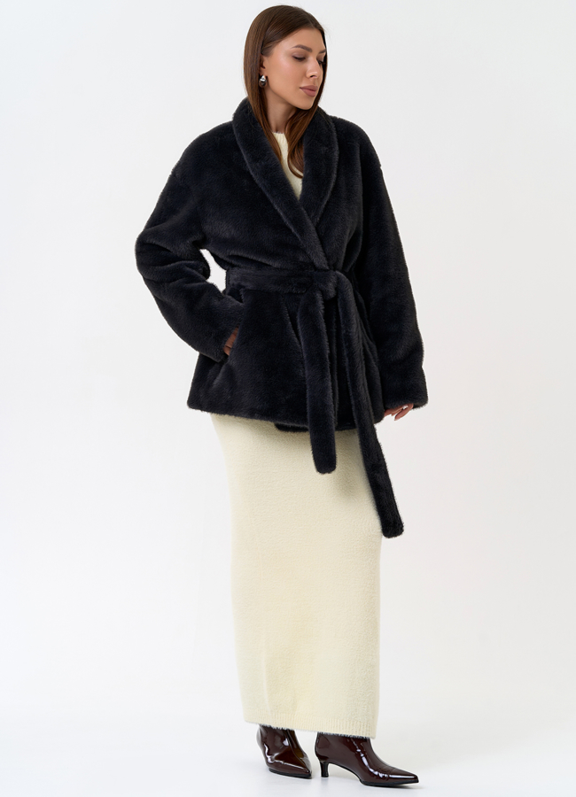 Женская шуба из эко меха с воротником шаль модель № 31227 в кредит