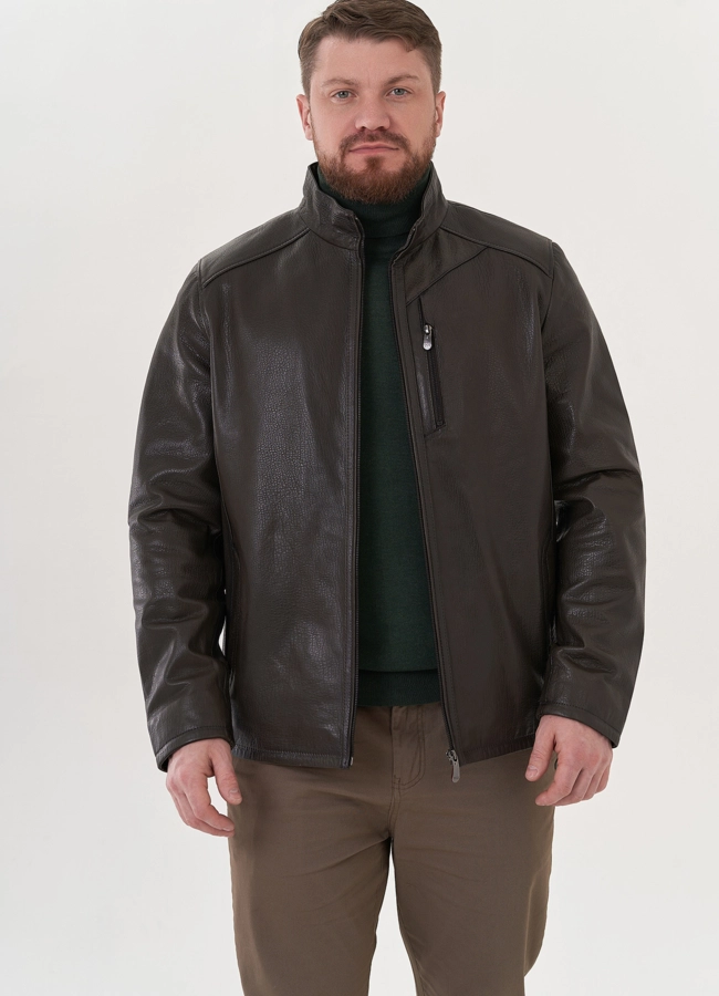 Мужская куртка из натуральной кожи в цвете хаки модель № 26824 в рассрочку фото